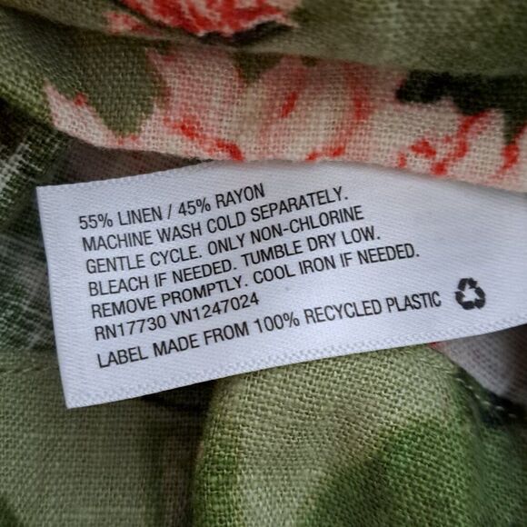 Aguabendita Women's Puffed Sleeves Green Pink Crop Tie Top Linen Blend 1X - Picture 11 of 11